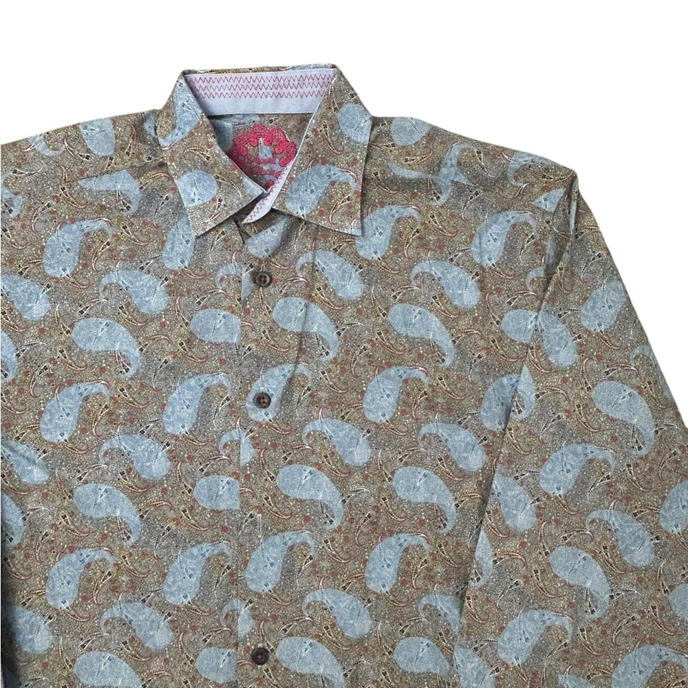 Visconti‎ Black Men's Paisley Patterned Italian Shirt Polyester Spandex S
